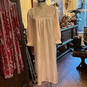 1970’s Christian Dior Pink Maxi Nightgown Sz S Lace Bib GVC